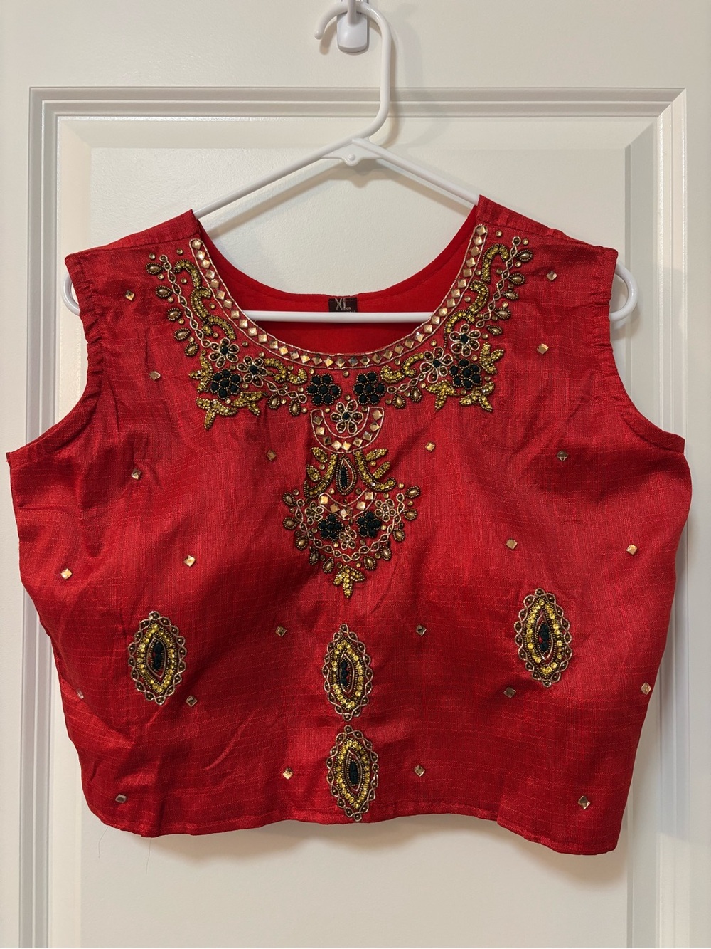 Unbranded Beautiful Red Beaded, Embroidered Indian Saree Top, Size XL
